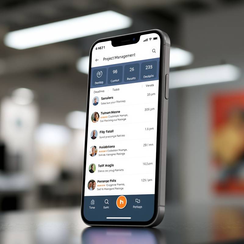 Interface utilisateur d'une application mobile pour la gestion de projets, affichant des tâches et des échéances.