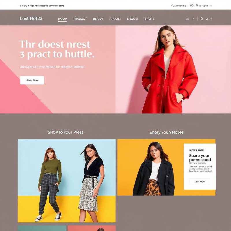 Page d'accueil d'une boutique en ligne de vêtements, présentant des modèles et des promotions.